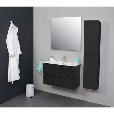 Basic Bella Meuble avec lavabo en porcelaine 80x55x46cm 1 trou de robinet avec miroir Anthracite mat