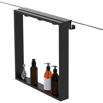 Fortifura Galeria schap met 4 haken - voor douchewand - 50x50x6.5cm - mat zwart