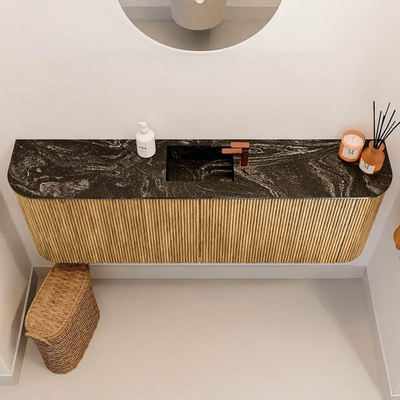 Mondiaz JOYA-DLUX 123.2cm toiletmeubel - ronding links en rechts kleur Oak - Wastafel FAYE positie Midden 1 kraangat kleur Lava.