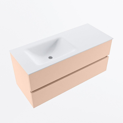 Mondiaz VICA ensemble de meuble de salle de bain - 110cm - meuble sous-vasque rosee - 2 tiroirs - lavabo cloud gauche - sans trous de robinet - version haute de 60cm - talc