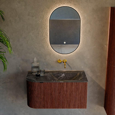 Mondiaz KURVE-DLUX Badkamermeubelset - 85x46x40cm - 1 lade - 1 deur - wastafel solid surface - rechts - zonder kraangat - Ruby