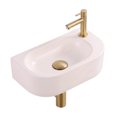 QeramiQ Fuente pack lave-mains – demi-rond – 40 x 22 x 12 cm – céramique lin – perçage à droite – façade lisse