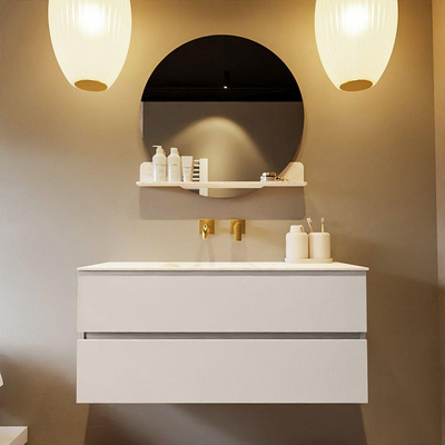 Mondiaz VICA-DLUX ensemble de meuble de salle de bain - 110cm - meuble sous-vasque lin - 2 tiroirs - lavabo encastrée nuage milieu - sans trous de robinet - version haute de 60cm - ostra