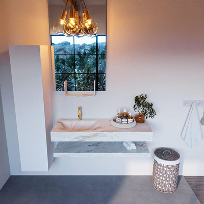 MONDIAZ ALAN - DLUX Ensemble meuble de salle de bains - 120cm - tablette - Frappe - lavabo suspendu - vasque à gauche - 1 trou de robinet - Frappe