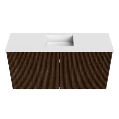 Mondiaz JOYA 80cm toiletmeubel - kleur Walnut - Wastafel FAYE positie Midden Zonder kraangat kleur Talc.