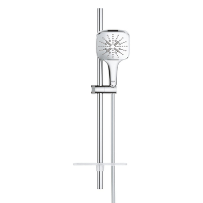 GROHE Rainshower Smartactive 130 Cube Ensemble de douche mortier jointuresant - 60cm - douchette carrée - 3 types de jet - flexible de douche lisse - avec porte-savon - chrome