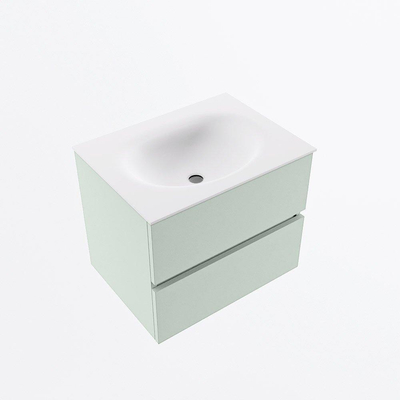 Mondiaz VICA ensemble de meuble de salle de bain - 60cm - meuble sous-vasque greey - 2 tiroirs - lavabo moon milieu - sans trous de robinet - version haute de 60cm - talc