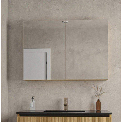 Adema Holz Ensemble de meuble - 100cm - 1 vasque en céramique Blanc - 1 trou de robinet - 1 tiroir - avec armoire de toilette - Caramel (bois)