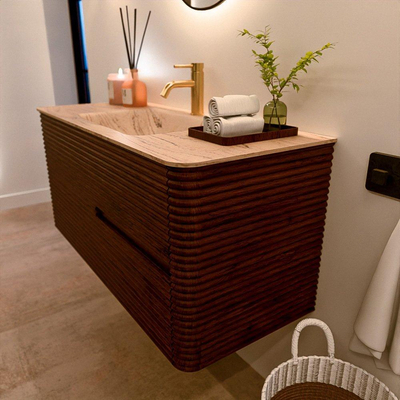 Mondiaz CIRO-DLUX Ensemble de meubles de salle de bains - 110x45x50cm - Plan vasque solid surface Arena - 1 vasque au milieu - 1 trou de robinet - 2 tiroirs - Ruby