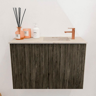 Mondiaz JOYA-DLUX 60cm toiletmeubel - kleur Shadow - Wastafel FAYE positie Rechts 1 kraangat kleur Frappe.