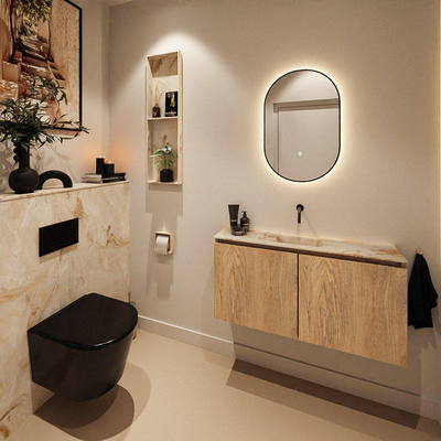 MONDIAZ TURE-DLUX 100cm meuble de toilettes Washed Oak. EDEN lavabo Frappe position milieu. Sans trou de robinet.