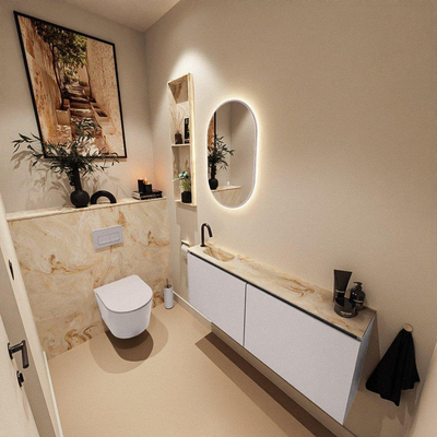MONDIAZ TURE-DLUX Meuble toilette - 120cm - Cale - EDEN - vasque Frappe - position gauche - 1 trou de robinet
