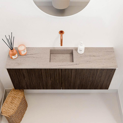 Mondiaz JOYA-DLUX 100cm meuble de salle de bains - couleur Walnut - Vasque FAYE position Milieu Sans trou de robinet couleur Saba.