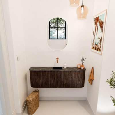 Mondiaz JOYA-DLUX 123.2cm toiletmeubel - ronding links en rechts kleur Walnut - Wastafel FAYE positie Midden Zonder kraangat kleur Lava.