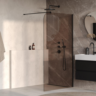 BRAUER Orion Paroi de douche à l'italienne - 120x200cm - verre bronze - traitement anticalcaire - noir mat