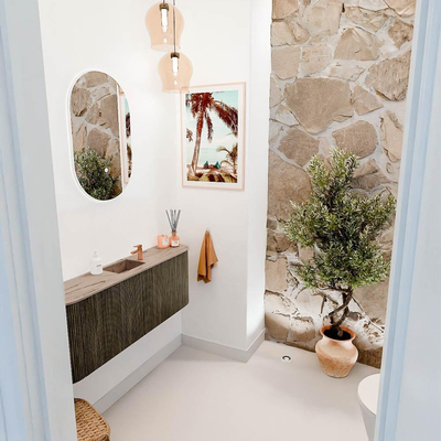 Mondiaz JOYA-DLUX 113.2cm toiletmeubel - ronding links en rechts kleur Shadow - Wastafel FAYE positie Midden 1 kraangat kleur Arena.