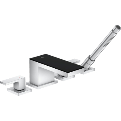 Hansgrohe AXOR MyEdition afbouwdeel 4-gats badrandkraan m. rechte greep met uitloop m. zwart glas voorsprong 15cm chroom