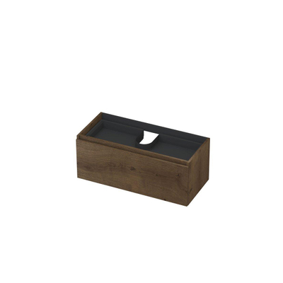 INK Wastafelonderkast - 100x45x40cm - 1 lade - greeploos - met houten keerlijst - MDF - Chocolate