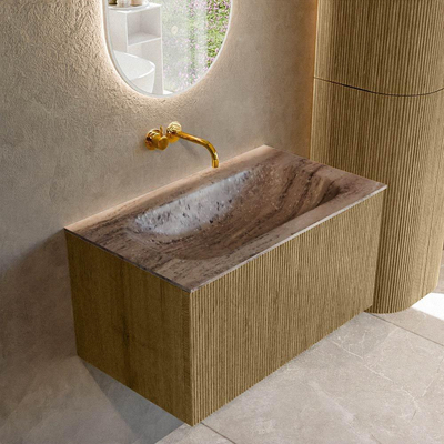 MONDIAZ KURVE-DLUX Meuble de salle de bains 80 cm couleur Dusk avec 1 tiroir et 0 porte. Lavabo BIG SMALL Central sans trou de robinet Oza.