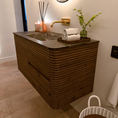 Mondiaz CIRO-DLUX Meuble de salle de bains - 100x45x50cm - Vasque solid surface Lava - 1 bassin central - sans trous de robinet - 2 tiroirs - Dusk