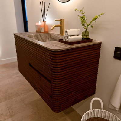 Mondiaz CIRO-DLUX Badkamermeubelset - 100x45x50cm - Solid surface wastafel Sombra - 1 wasbak Midden - 1 kraangat - 2 lades - Ruby