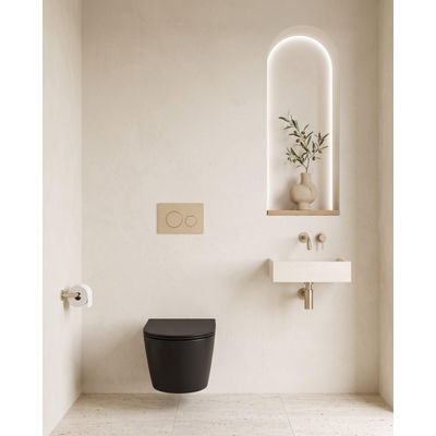 QeramiQ Dely Pack WC - 36,3x51,7cm - à fond creux - sans bride - réservoir encastré Geberit UP320 - abattant WC softclose 35 mm - plaque de déclenchement beige - boutons ronds - noir mat