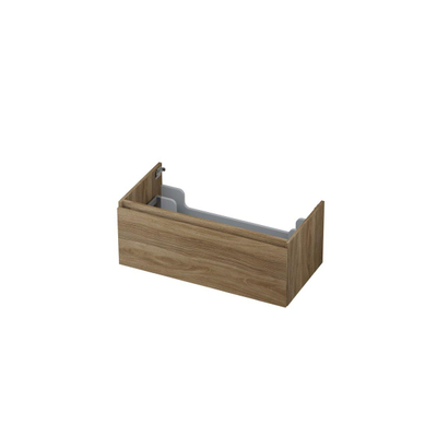 INK Wastafelonderkast - 90x45x35cm - 1 lade - greeploos - met houten keerlijst - MFC - Zuiver eiken