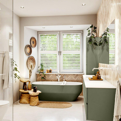 Mondiaz VICA Ensemble de meubles de salle de bains - 200cm - army - 4 tiroirs - Lavabo MOON - gauche - sans trou de robinet - couleur talc - Version XL 60cm de haut