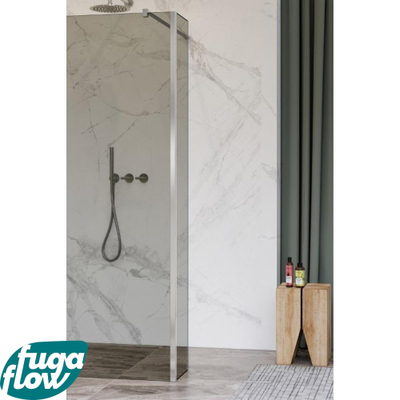 FugaFlow Eccelente Vetro Paroi latérale - 50x200cm - verre fumé - 8mm - avec profilé d'angle - Inox brossé