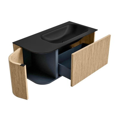 MONDIAZ KURVE Meuble de salle de bains 95 cm avec module 25 L couleur Chêne avec 1 tiroir et 1 porte. Lavabo BIG SMALL droit sans trou de robinet Urban.