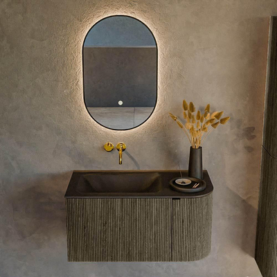 Mondiaz KURVE Ensemble de meubles de salle de bains - 85x46x40cm - 1 tiroir - 1 porte - lavabo solid surface - gauche - sans trou de robinet - Shadow