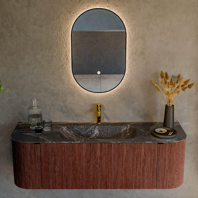 Mondiaz KURVE-DLUX Ensemble de meuble de salle de bains - 140x46x40cm - 1 tiroir - 2 portes - lavabo solid surface - central - 1 trou de robinet - Ruby