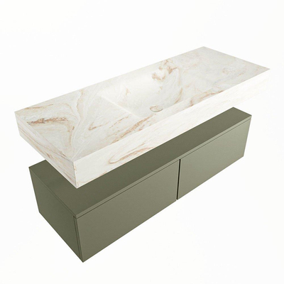 Mondiaz ALAN-DLUX Ensemble de meuble - 120cm - meuble Army mat - 2 tiroirs - Lavabo Cloud Frappe suspendu - vasque Centre - 0 trous de robinet
