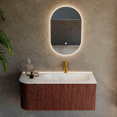 Mondiaz KURVE Badkamermeubelset - 105x46x40cm - 1 lade - 1 deur - wastafel solid surface - rechts - 1 kraangat - Ruby