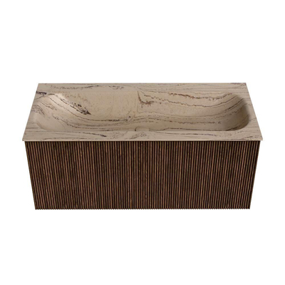 MONDIAZ KURVE-DLUX Meuble de salle de bains 100cm couleur Walnut avec 1 tiroir et 0 porte. Lavabo BIG MEDIUM Central sans trou de robinet Arena.