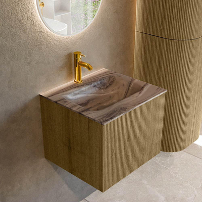 MONDIAZ KURVE-DLUX Meuble de salle de bains 50 cm couleur Dusk avec 1 tiroir et 0 porte. Lavabo GRUNNE Central 1 trou de robinet Sombra.