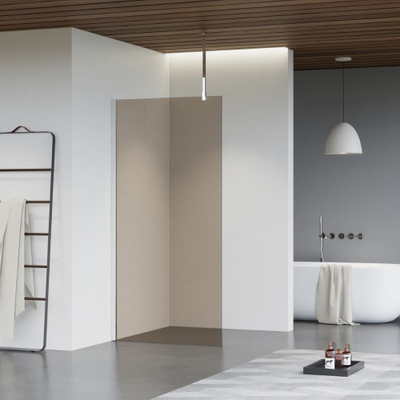 FugaFlow Eccelente Vetro douche à l'italienne salle de bain - 90x200cm - verre fumé - bras plafond - chrome -