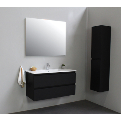 Basic Bella Meuble salle de bains avec lavabo céramique Blanc 100x55x46cm 1 trou de robinet Noir mat
