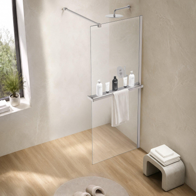 Fortifura Galeria handdoekrek voor inloopdouche - wandmontage / klemt op het glas - 140cm - inkortbaar - geborsteld rvs