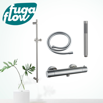 FugaFlow Eccelente Sobrado Ensemble de douche barre curseur avec douchette stick, flexible lisse et robinet de douche Inox brossé PVD