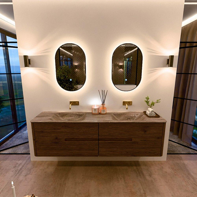 Mondiaz CIRO-DLUX Badkamermeubelset - 180x45x50cm - Solid surface wastafel Oza - 2 wasbak Dubbel - zonder kraangaten - 4 lades - Dusk