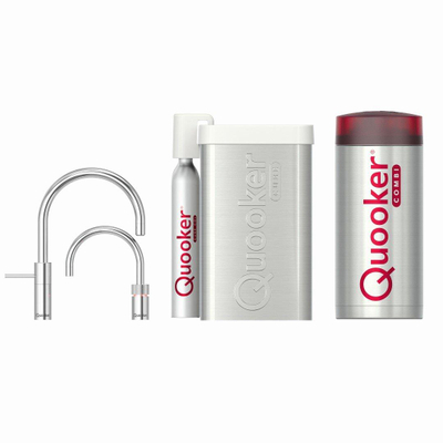 Quooker Nordic Round Twintaps kokendwaterkraan - draaibare uitloop - Combi+ incl. Cube reservoir - Warm / kokend water - Chroom