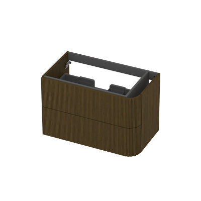 INK Concept R Wastafelonderkast - 80x45x52cm - 2 lades - opliggende grepen - gefreesd - afgeronde hoek rechts - MDF - shadow veneer