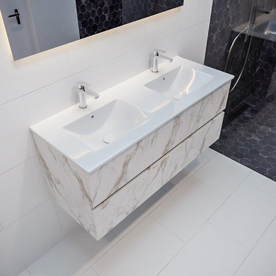 Mondiaz VICA Meuble Carrara avec 2 tiroirs 120x50x45cm vasque Cloud double gauche et droite 2 trous de robinet