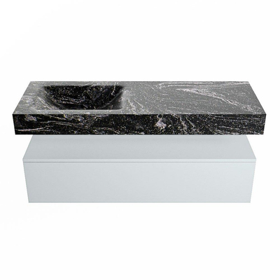 Mondiaz ALAN-DLUX Ensemble de meuble - 130cm - meuble Clay mat - 1 tiroir - Lavabo Cloud Lava suspendu - vasque Gauche - 0 trous de robinet