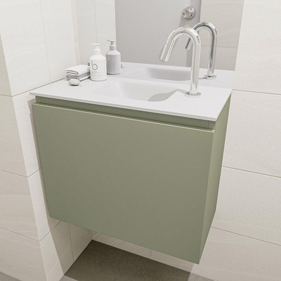 MONDIAZ OLAN Kit lave-mains - 60x30x40cm - 1 trou de robinet - 1 tiroir - armée mate - lavabo centré - Acrylique Blanc