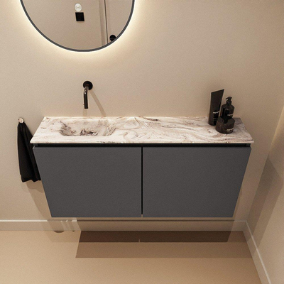 MONDIAZ TURE-DLUX Meuble toilette - 100cm - Dark Grey - EDEN - vasque Glace - position gauche - sans trou de robinet