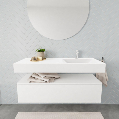 MONDIAZ ALAN 120cm - meuble bas - 1 tiroir - lavabo suspendu - cuve à droite - 1 trou de robinet - talc