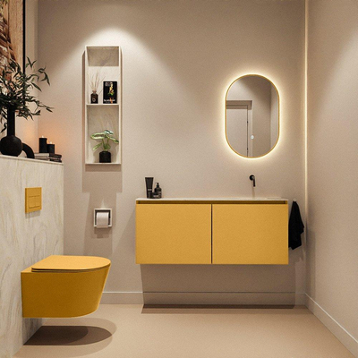 MONDIAZ TURE-DLUX meuble de toilettes 120 cm Ocher. EDEN lavabo Ostra position à droite. Sans trou de robinet.