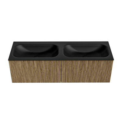 Mondiaz KURVE Ensemble de meuble de salle de bains - 140x46x40cm - 2 tiroirs - lavabo solid surface - double - 2 trous de robinet - Dusk